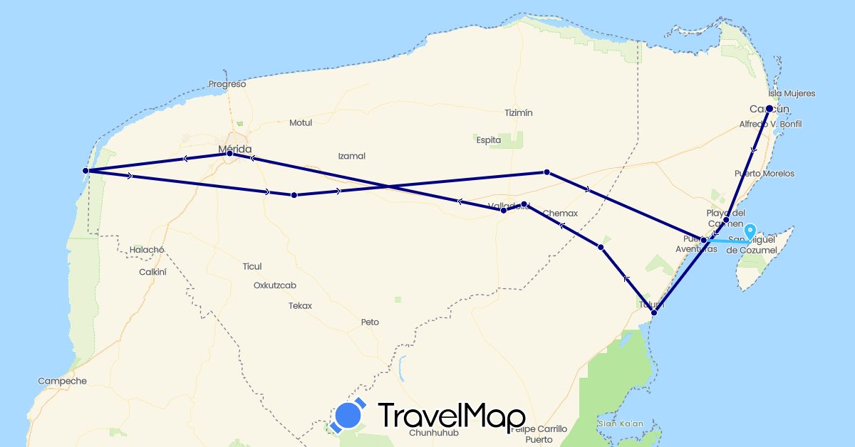 TravelMap itinerary: driving, boat in Mexico (North America)